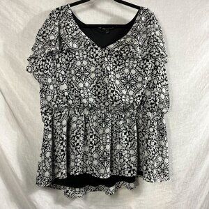 Lane Bryant Flutter Sleeve Blouse Womens 26 Plus Size Ruffle Peplum Waist Vneck